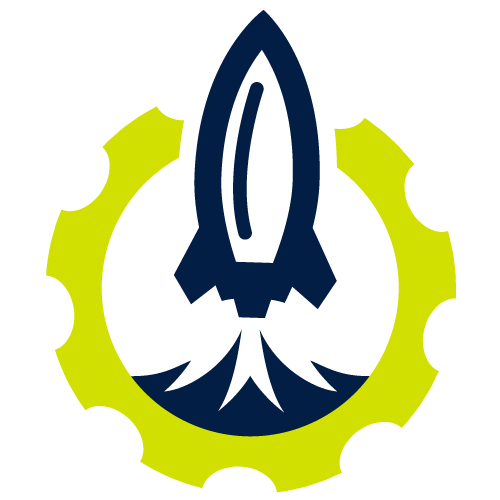 Icon of a gear with rocket launching in the center.